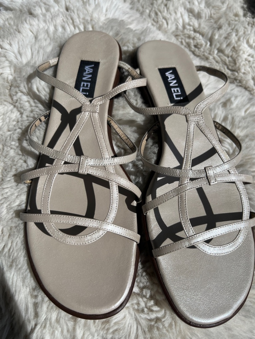 Vaneli Women's Light Cream Strappy Flat Sandals